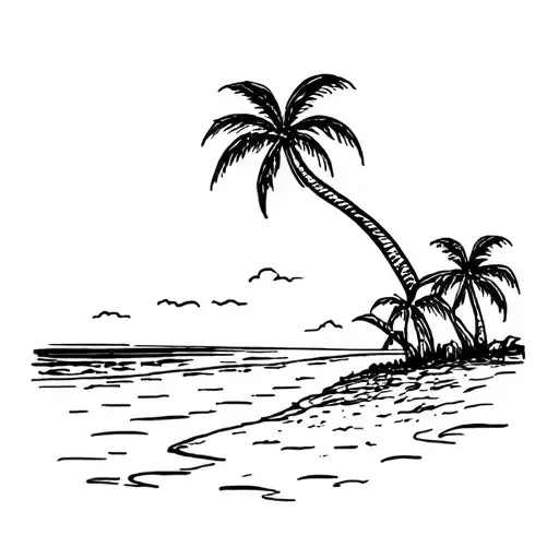 Drawing Of Beach Scene With Palm