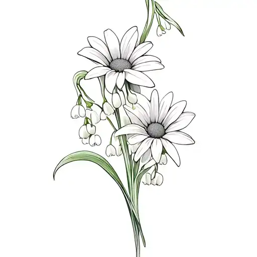 2 Lily Of The Valley Flowers And 2 Daisy Flowers Into A Bunch Without Stems