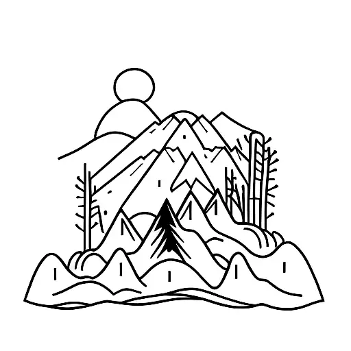 A Minimalist Tattoo Of A Winding Mountain Road Surrounded By Trees