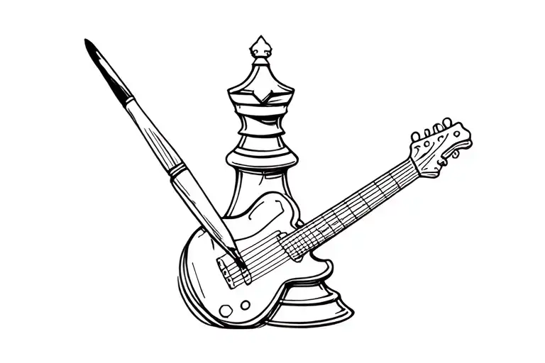 Chess Piece Knight With Guitar And Paint Brush