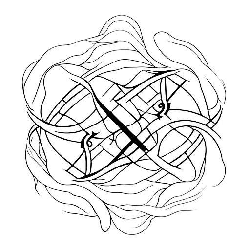 An Elegant Minimalist Tattoo Of Intertwined Rays Of Sun And Two Hands Clasped Together In A Bond