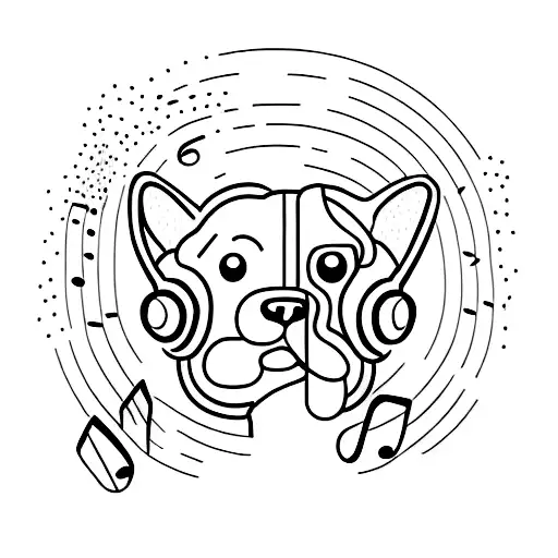 A Minimalist Design Of A Puppy Listening To Music