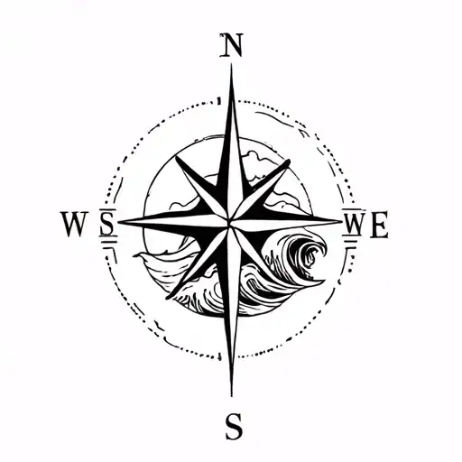Compass Rose And Ocean Wave