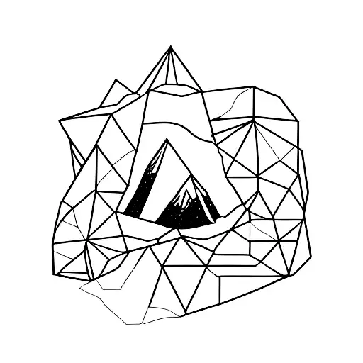 Mountain In A Triangle With Another Triangle Overlapping It That Contains A Space Theme