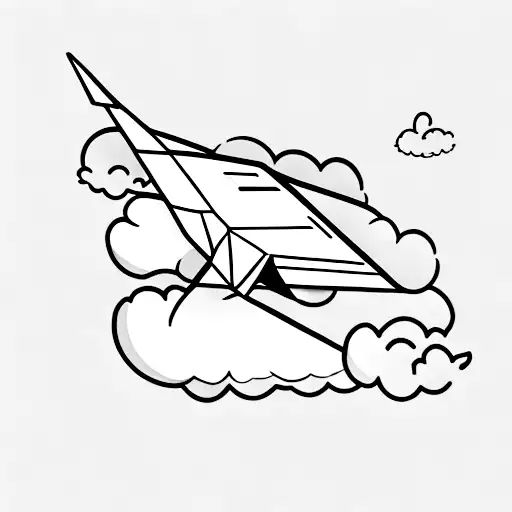 A Paper Airplane Flying Through A Cloud-filled Sky