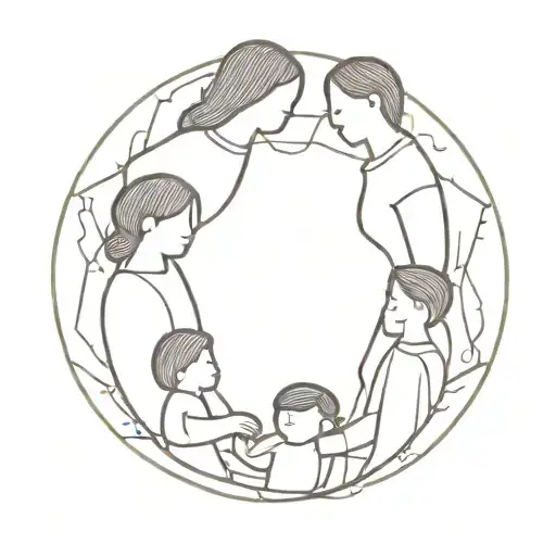 Family With Twin Daughter Inside A Circle Shape Representing