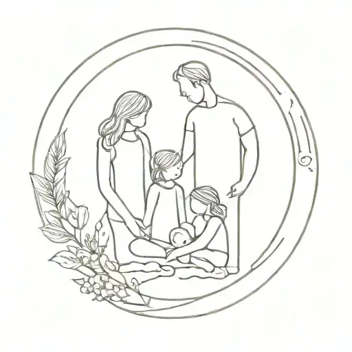 Family With Twin Daughter Inside A Circle Shape