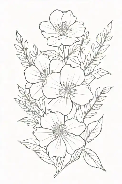 Single Line October And December Birth Flower Bouquet With A Little Bit Of Shading