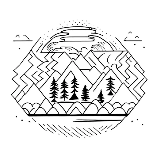 A Minimalist Tattoo Of A Serene Forest Landscape With A Hidden Spiritual Symbol