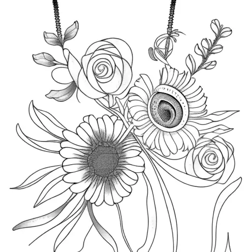 Floral Spine Tattoo With Birthflowers