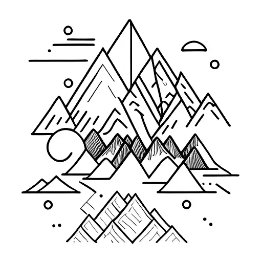 A Minimalist Tattoo Of A Mountain Range With A Sunset Backdrop