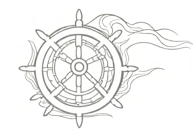 Ship's Wheel With Waves In The Background