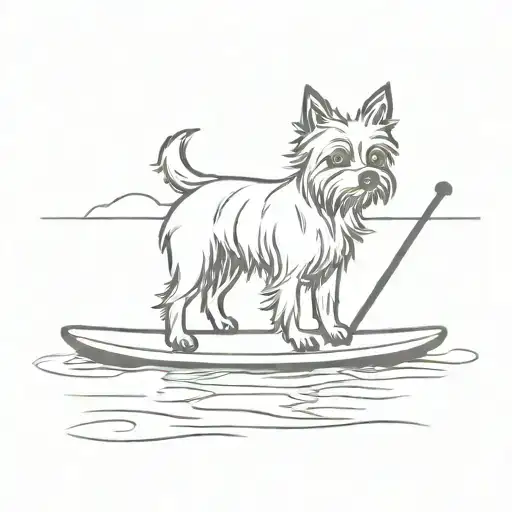 Little Yorkie On Paddle Board Silhouette