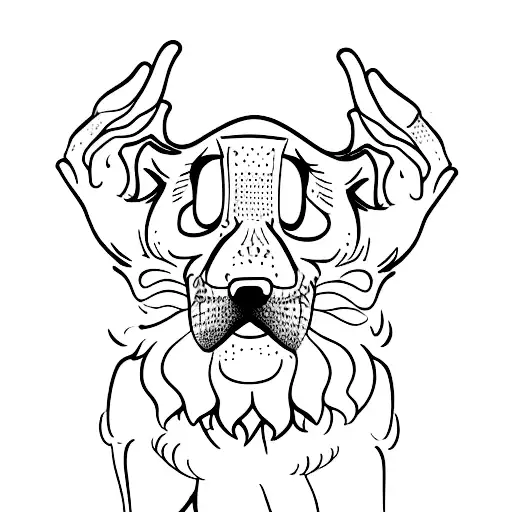 Dog With 2 Big Teeth And Point Ing With Hand To The Sky