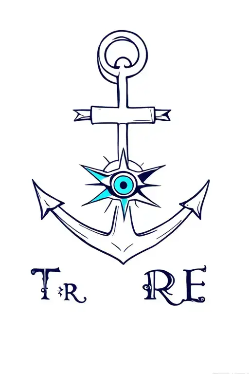 Anchor With Small Compass With Evil Eye In Colour And The Letters T R E Included
