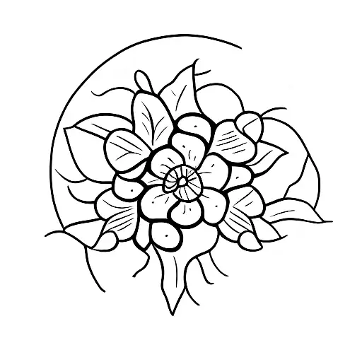 Vine In A Circle With 3 Daisies And 5 Leaves