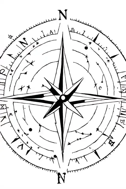 Compass With Zodiac Constellation Intertwined