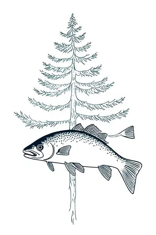 A Trout And Pine Tree Together