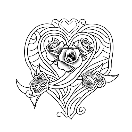 A Traditional Tattoo Design Featuring A Dolphin And Yellow Roses Intertwined In A Heart Shape