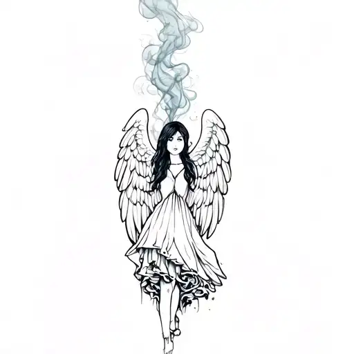 A Girl With Wings With Smoke In Background