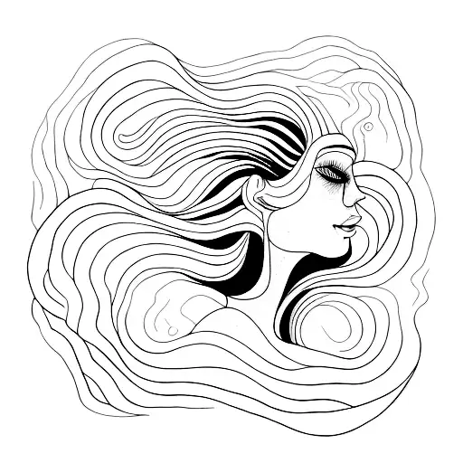 Woman In Water Breaking Through Surface Fine Lines