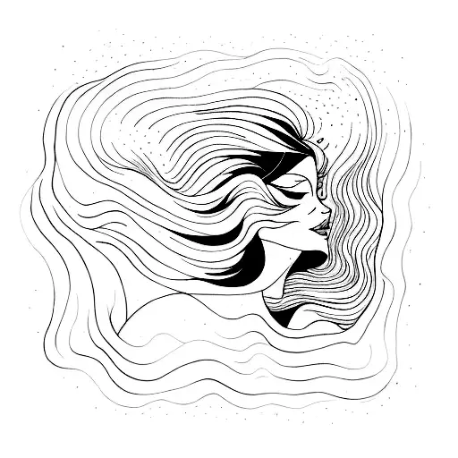 Woman In Water Breaking Through Surface Fine Lines