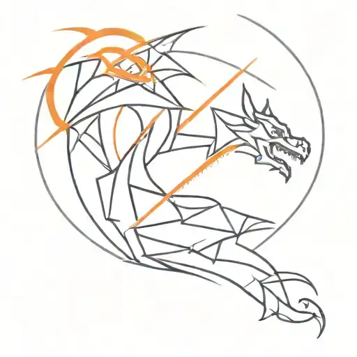 Dragon Breathing Fire In A Geometric Pattern Tattoo Inspired