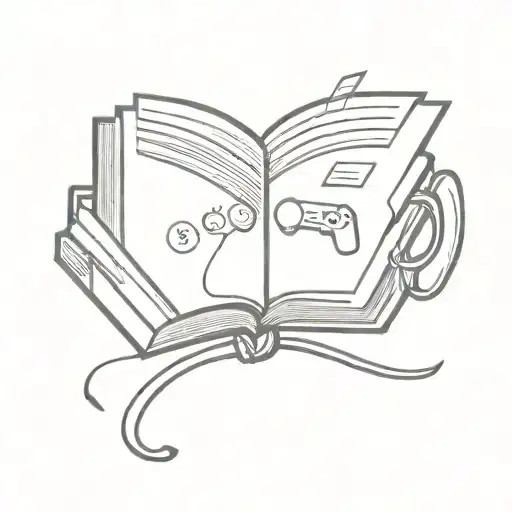 A Minimalist Tattoo Of A Pixelated Book With A Video Game Character Reading It