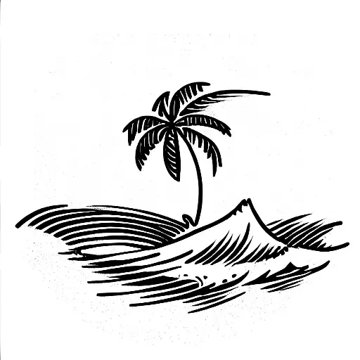 Breaking Wave To The Right A Palm Tree Standing In The Middle And Reaching Over The Wave