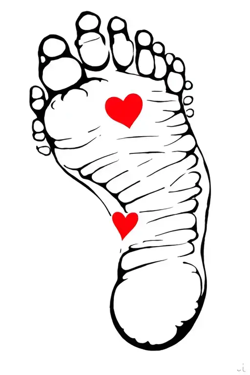 Infant Footprint With Red Heart And Name