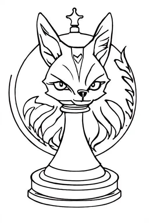 Queen Chess Piece Incorporating A Fox And A Raven