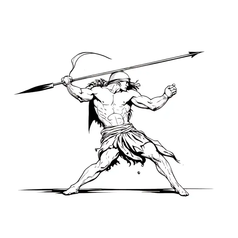 Spartan Warrior Jumping With Spear Atack Stance