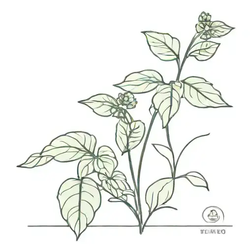 Black Line Art Tattoo Of A Bundle Of Basil And Clover Plants