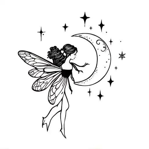 Fairy And Bee With Stars And Moon