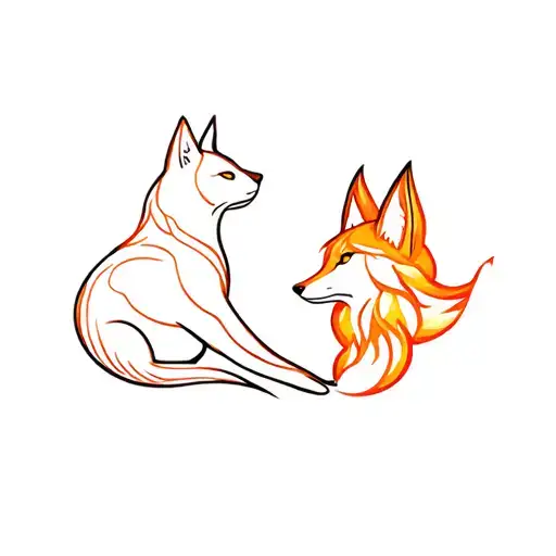 Cat And Fox In Fire