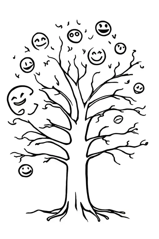 Tree With Bursting Smiley Faces And Crazy Faces