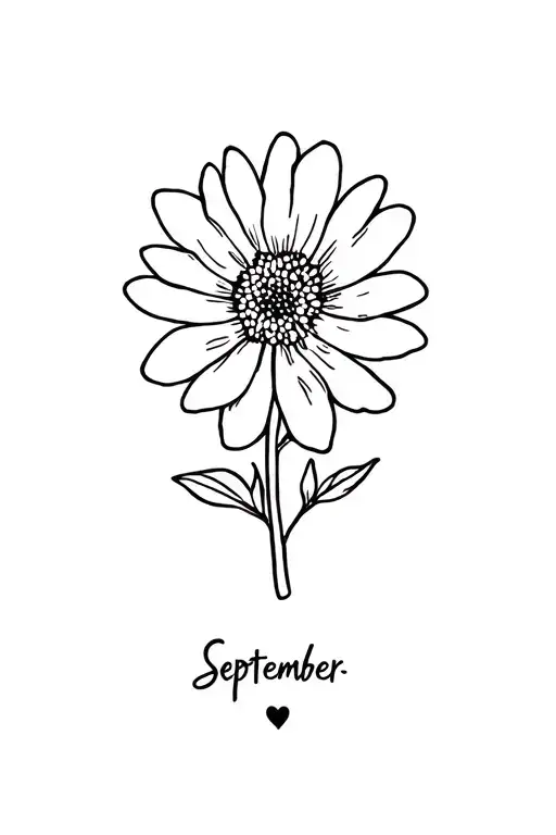 Fine Line September Birth Flower With Small Hearts