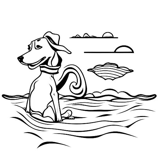 Sunset Silhouette Of A Dog Playing On The Beach