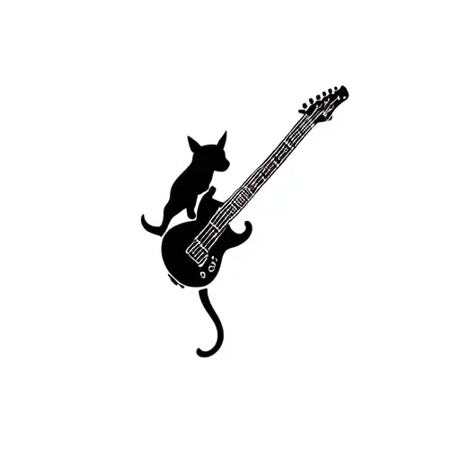 A Minimalist Tattoo Of A Rock Alternative Guitar With A Silhouette Of A Dog And Cat Intertwined
