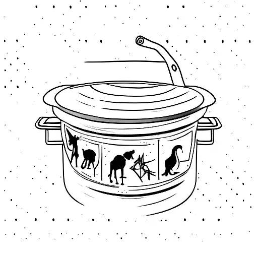 A Minimalist Tattoo Of A Cooking Pot With Various Animal Silhouettes Inside