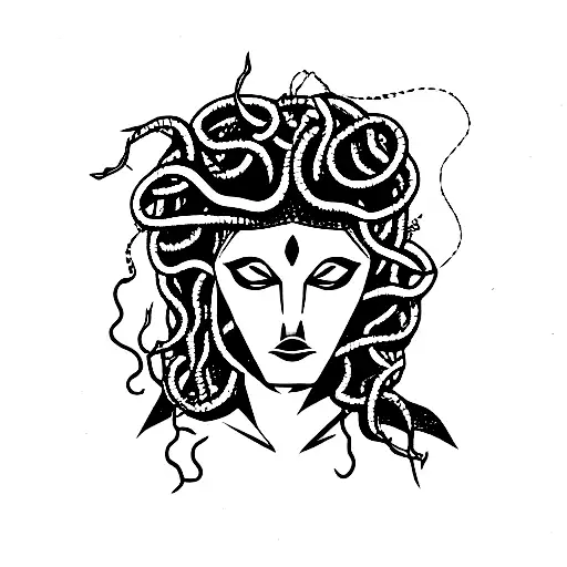 A Furious Medusa Bust In Minimalistic Style