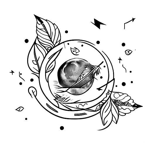 Moon With Leaves And Arrow Point