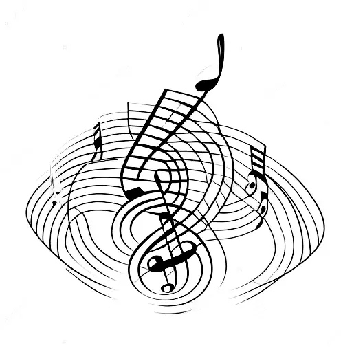 Musical Notes Intertwined With Guitar Strings
