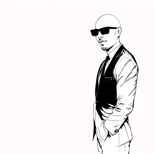 Bald Man In Black Sunglasses And Business Suit Full Length