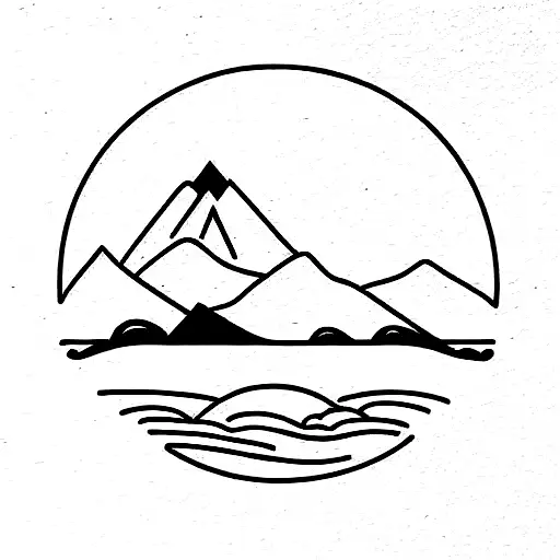 Sea And Sun With Mountain