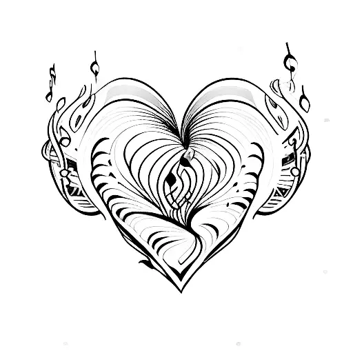 Heart In Flames With Music Notes