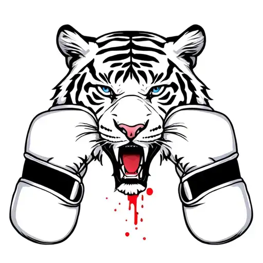 Boxing Gloves With Tiger Looking At The Background Looking Blood Thirst