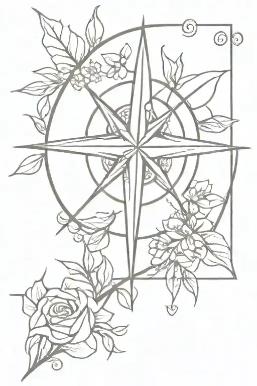 Compass Rose With Leaves And Flowers Going Down The Arm