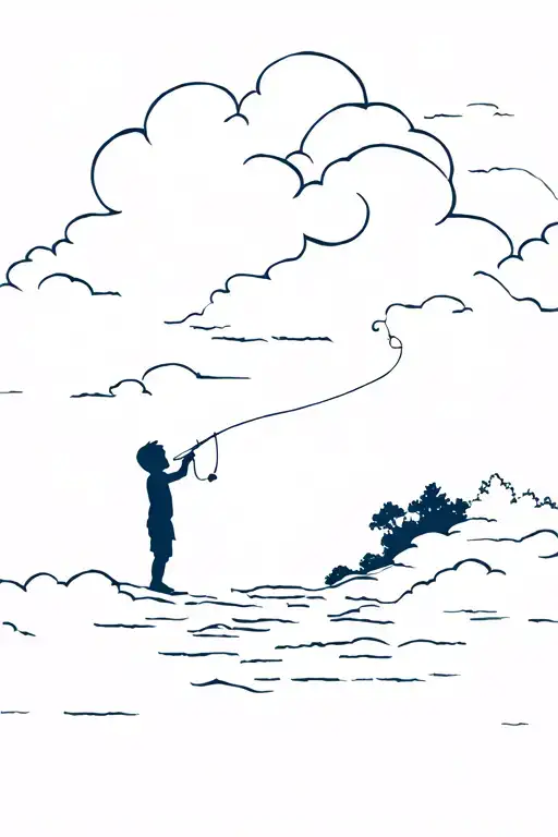 Silhouette Of A Kid Throwing Fishing Line Into The Clouds