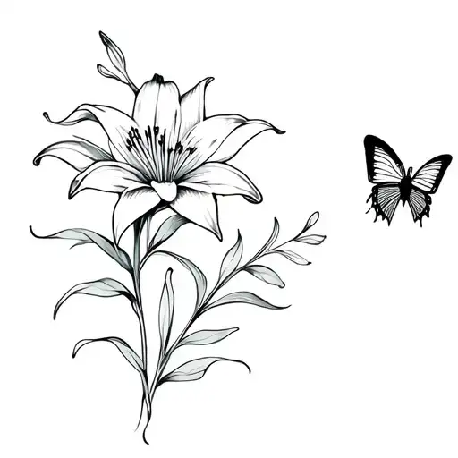 Butterfly And Spider Lily Flower Intertwined Flowy